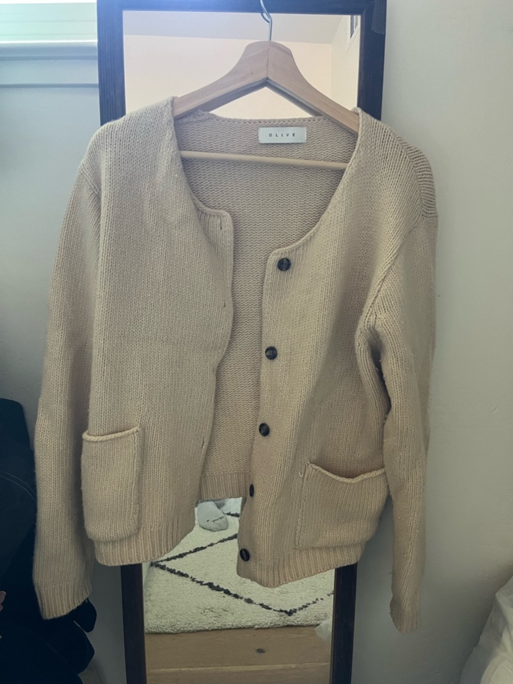 Olive Women's Beige Knit Button-Front Sweater